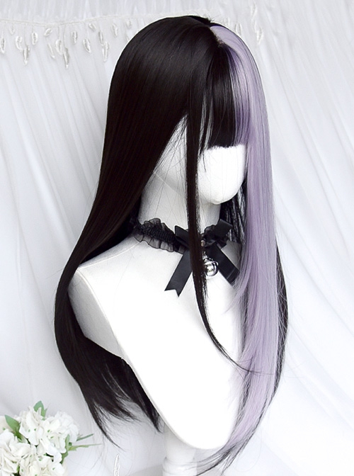 Aku Series Black Purple Color Matching Fashion Little Idol Long Straight Hair Classic Lolita Wig