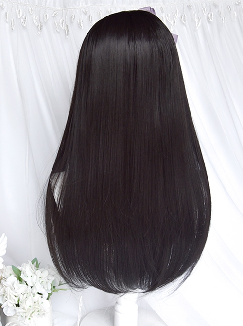 Aku Series Black Purple Color Matching Fashion Little Idol Long Straight Hair Classic Lolita Wig