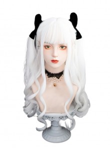 Pure White Natural Air Bangs Long Curly Hair Cool Girl Gothic Punk Style Classic Lolita Wig