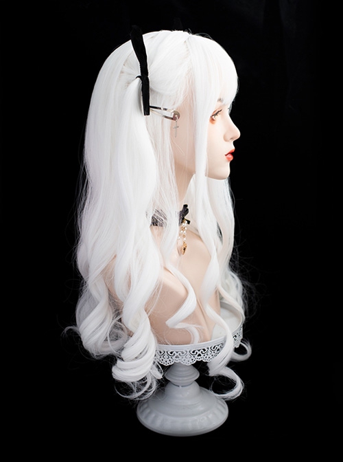 Pure White Natural Air Bangs Long Curly Hair Cool Girl Gothic Punk Style Classic Lolita Wig