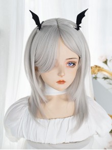 Silver Net Red Middle Split Long Bangs Natural Round Face Long Straight Hair Classic Lolita Wig