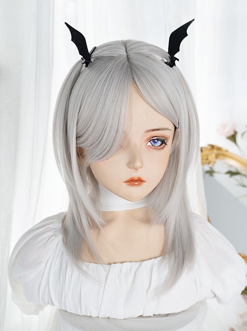 Silver Internet Celebrity Middle Split Long Bangs Natural Round Face Long Straight Hair Classic Lolita Wig