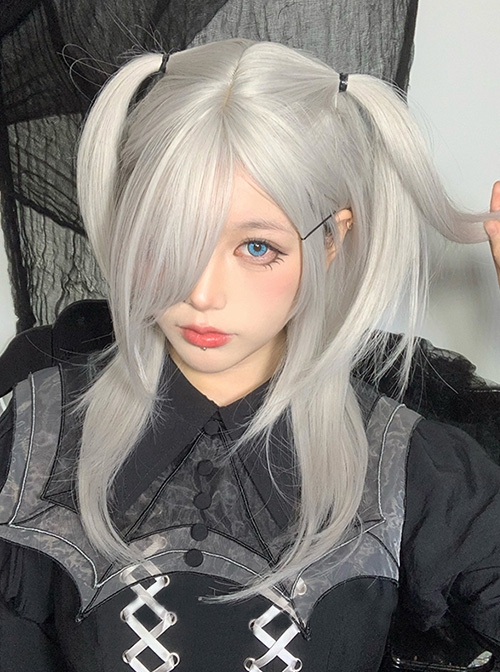 Silver Internet Celebrity Middle Split Long Bangs Natural Round Face Long Straight Hair Classic Lolita Wig