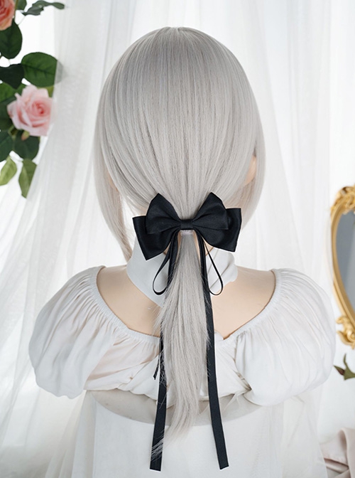 Silver Internet Celebrity Middle Split Long Bangs Natural Round Face Long Straight Hair Classic Lolita Wig