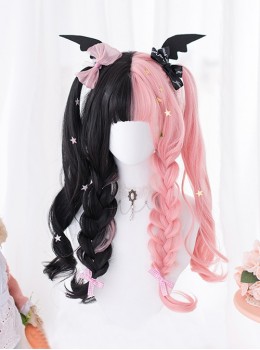 Strawberry Muffin Series Black Powder Color Matching Sweet Cool Girl Long Curly Hair Sweet Lolita Wig