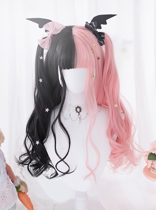 Strawberry Muffin Series Black Powder Color Matching Sweet Cool Girl Long Curly Hair Sweet Lolita Wig