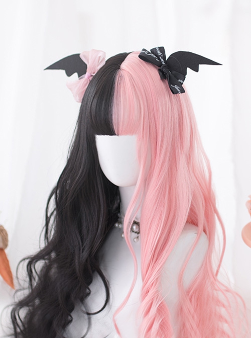 Strawberry Muffin Series Black Powder Color Matching Sweet Cool Girl Long Curly Hair Sweet Lolita Wig