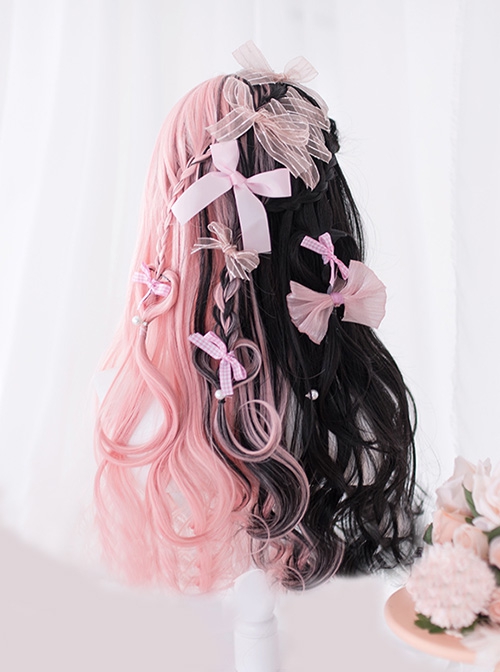 Strawberry Muffin Series Black Powder Color Matching Sweet Cool Girl Long Curly Hair Sweet Lolita Wig