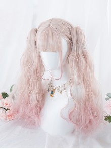 Sakura Puffs Series Pink Gradient Short Curly Hair Detachable Tiger's Mouth Clip Double Ponytail Sweet Lolita Wig