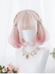 Sakura Puffs Series Pink Gradient Short Curly Hair Detachable Tiger's Mouth Clip Double Ponytail Sweet Lolita Wig