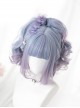 Blueberry Bubble Series Blue Purple Gradient Cute Short BOBO Head Detachable Tiger's Mouth Clip Long Curly Double Ponytail Sweet Lolita Wig