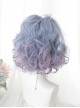 Blueberry Bubble Series Blue Purple Gradient Cute Short BOBO Head Detachable Tiger's Mouth Clip Long Curly Double Ponytail Sweet Lolita Wig