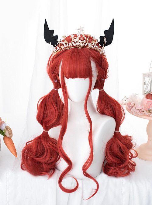 Elven Lament Series Red Daily Sweet Air Bangs Long Curly Hair Classic Lolita Wig