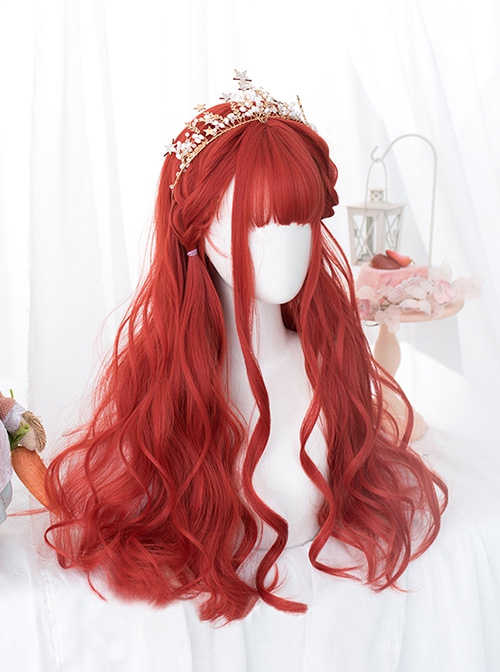 Elven Lament Series Red Daily Sweet Air Bangs Long Curly Hair Classic Lolita Wig