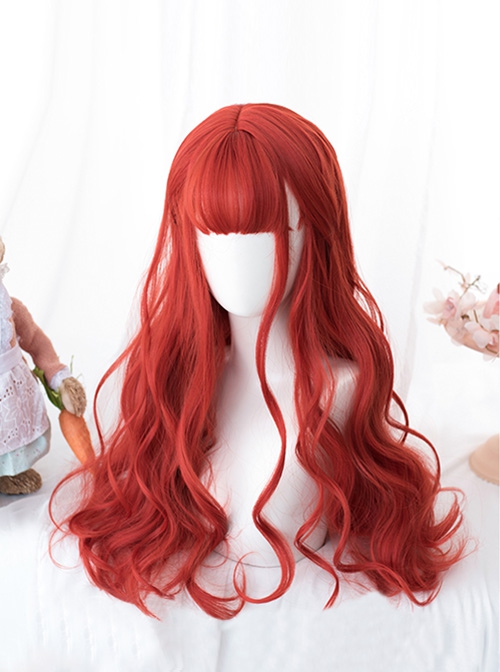 Elven Lament Series Red Daily Sweet Air Bangs Long Curly Hair Classic Lolita Wig