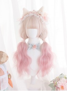 Cherry Blossom Puff Series Harajuku Soft Girl Daily Pink Gradient Egg Roll Long Curly Hair Sweet Lolita Wig