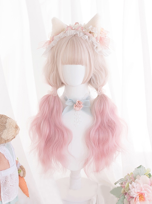 Cherry Blossom Puff Series Harajuku Soft Girl Daily Pink Gradient Egg Roll Long Curly Hair Sweet Lolita Wig