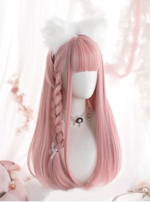 Pink Cute Girl Air Bangs Long Straight Hair Sweet Lolita Wig