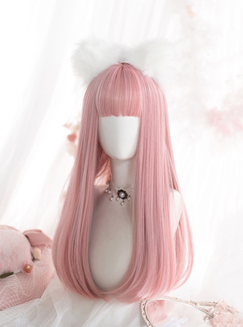 Pink Cute Girl Air Bangs Long Straight Hair Sweet Lolita Wig