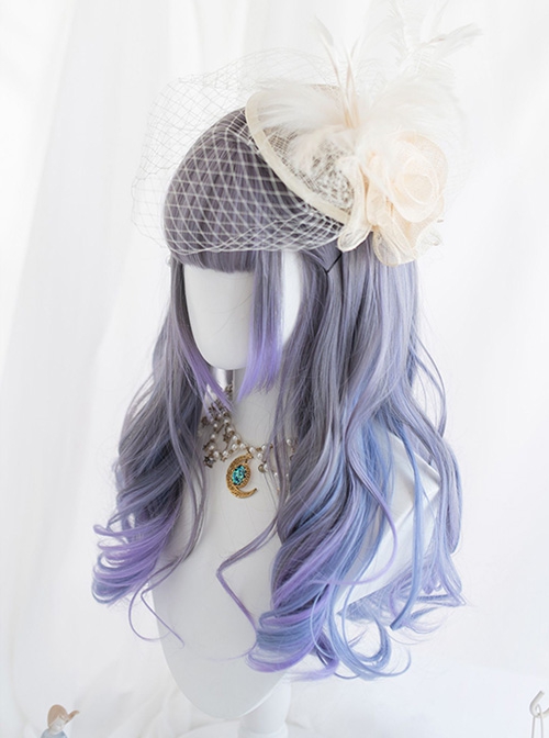 Blue-Purple Mixed Color Gradient Neat Bangs Long Curly Sweet Lolita Wig