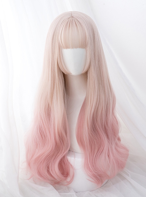 Golden Gradient Pink Natural Cute Sweet Internet Celebrity Air Bangs Sweet Lolita Wig