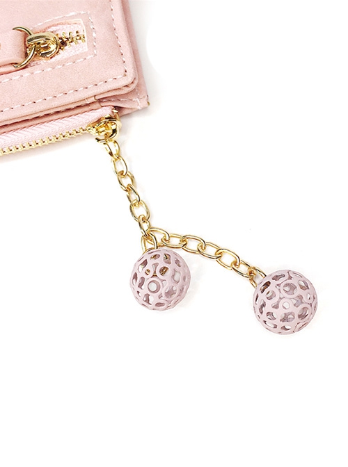 Pure Color Simple PU Girly Pendant Classic Lolita Short Card Holder Coin Purse