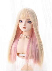Pink Hanging Ear Dye Harajuku Beautiful Girl Long Straight Hair Cute Sweet Lolita Wig