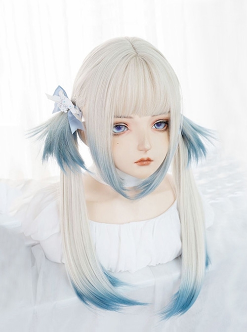 Internet Celebrity Cute Jellyfish Head Gradient Blue Long Straight Hair Sweet Lolita Wig
