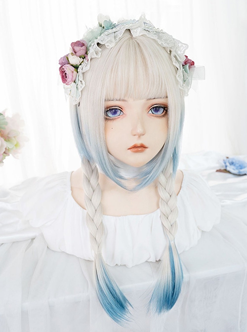 Internet Celebrity Cute Jellyfish Head Gradient Blue Long Straight Hair Sweet Lolita Wig