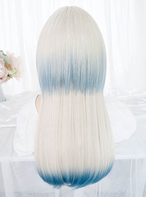 Internet Celebrity Cute Jellyfish Head Gradient Blue Long Straight Hair Sweet Lolita Wig