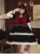 Wish Gift Box Series Cute Red Corduroy Vest Irregular Cuffs Lace Fake Three Pieces Classic Lolita Long Sleeve Dress Set