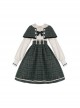 College Style Spring Retro Elegant Plaid Cloak Siamese Fake Three-Piece Design School Lolita Long-Sleeved Dress