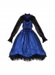 Lonely Laura Series Elegant Mysterious Jacquard Detachable Blue Rose Bowknot Lace Petal Hem Design Gothic Lolita Long Sleeve Dress