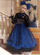 Lonely Laura Series Elegant Mysterious Jacquard Detachable Blue Rose Bowknot Lace Petal Hem Design Gothic Lolita Long Sleeve Dress