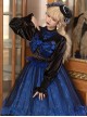 Lonely Laura Series Elegant Mysterious Jacquard Detachable Blue Rose Bowknot Lace Petal Hem Design Gothic Lolita Long Sleeve Dress