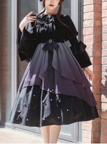 Hibiscus Series Spring Elegant Three-Dimensional Butterfly Embroidery Gradient Petal Hem Classic Lolita Long-Sleeved Dress