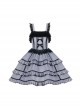 Foggy Moon Series Black Lace Decoration Gray Blue Three-Stage Ruffle Stitching Hem Classic Lolita Sleeveless Dress