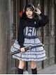 Foggy Moon Series Black Lace Decoration Gray Blue Three-Stage Ruffle Stitching Hem Classic Lolita Sleeveless Dress