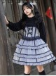 Foggy Moon Series Black Lace Decoration Gray Blue Three-Stage Ruffle Stitching Hem Classic Lolita Sleeveless Dress