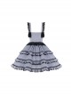 Foggy Moon Series Black Lace Decoration Gray Blue Three-Stage Ruffle Stitching Hem Classic Lolita Sleeveless Dress