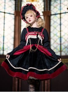 K Series Baroque Red Velvet Classical Detachable Chain Gemini Gothic Lolita Sleeveless Dress