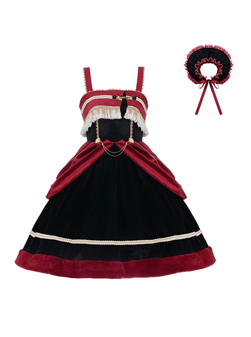 K Series Baroque Red Velvet Classical Detachable Chain Gemini Gothic Lolita Sleeveless Dress