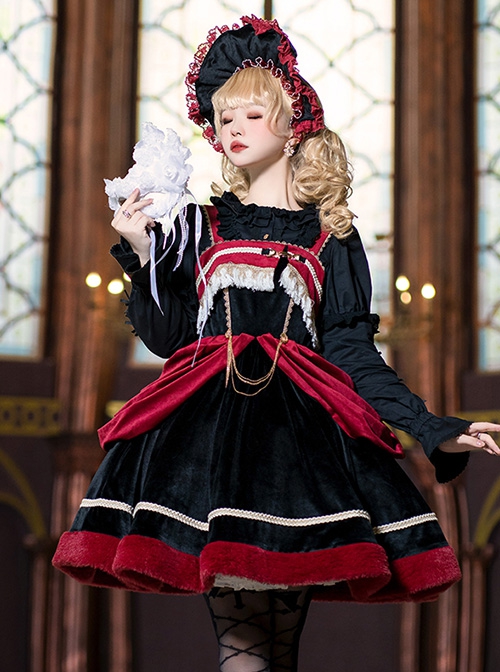 K Series Baroque Red Velvet Classical Detachable Chain Gemini Gothic Lolita Sleeveless Dress