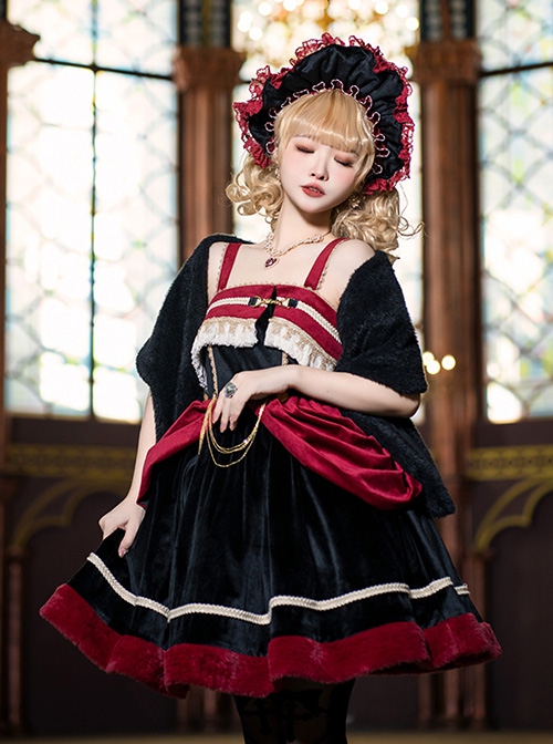 K Series Baroque Red Velvet Classical Detachable Chain Gemini Gothic Lolita Sleeveless Dress