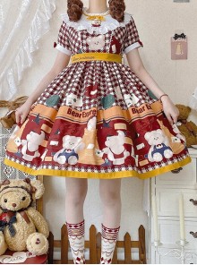 Cute Bear Embroidery Print Summer Sweet Lolita Short Sleeve Dress