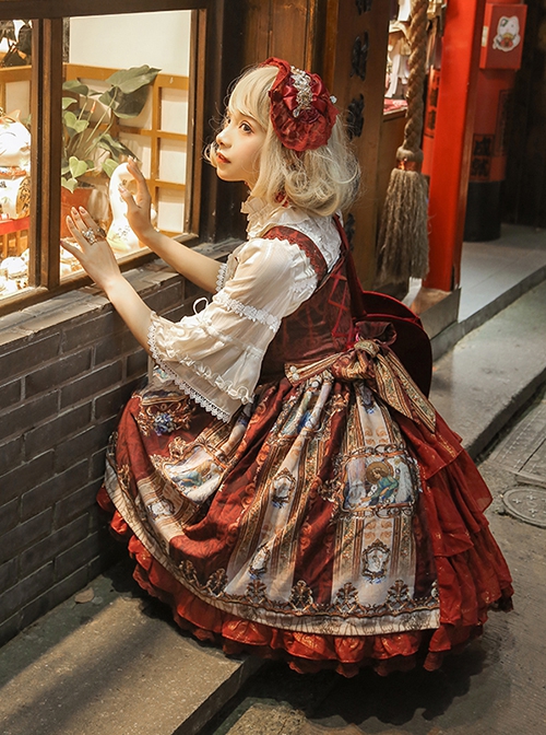 Prophetic Poem Series Multicolor Vintage Cotton Print JSK Classic Lolita Sleeveless Dress