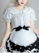 White Everyday Cute Transparent Love Button Puff Sleeve Lace Classic Lolita Short Shirt