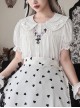 White Everyday Cute Transparent Love Button Puff Sleeve Lace Classic Lolita Short Shirt