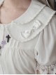 White Everyday Cute Transparent Love Button Puff Sleeve Lace Classic Lolita Short Shirt