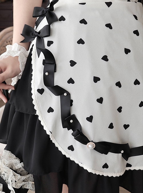 Solid Color Love Print Handmade Beads Ribbon Ruffled Bow-Knot Apron Cute Sweet Lolita Skirt